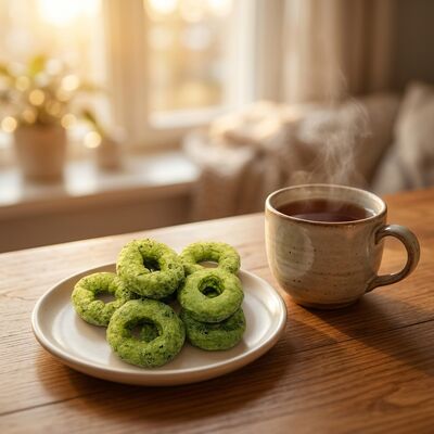 Matcha Hırıltılı Yüzükler - Rahatlatıcı Matcha & Taneler Füzyonu, Hafif Hırıltılı Yüzük Şekilli Atıştırmalık, Her Fırsat için Günahsız Çok yönlü